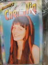 Cher Punk Red Black Wig Hairpiece Halloween 70s Flower Power Woodstock Hen Stag
