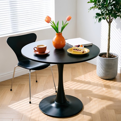 Black round dining table - round,