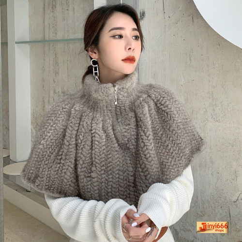 Shawl knit real - mink, fur