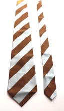 Vintage 1960s 1970s Neck Tie Light Blue Brown Striped Design Tricel Fabric