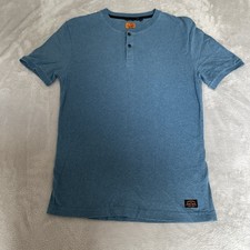 Superdry Workwear Men's Henley Top Shirt Blue Size Small Cotton Short Sleeve