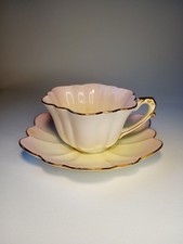 Wileman Foley Pre Shelley Empire Shape Pink/Lemon Tea Cup & Saucer c1893 #6506