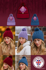 Women’s Winter Woolly Hat–Cable Knit Bobble Beanie with Pom Pom--Assorted Colour
