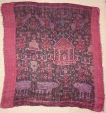 Cambodian Silk Ikat Buddhist Temple Hanging Cloth Scarf Ethnic Textile Hanging