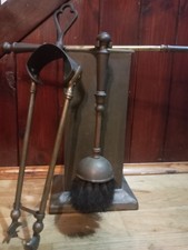 Antique Fireplace Companion Set Comprising Of Tongs.Brush And Poker.