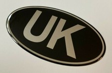 UK Oval 75mm x 43mm Car - Van Sticker - Retro - CHROME on BLACK- GLOSS DOMED GEL