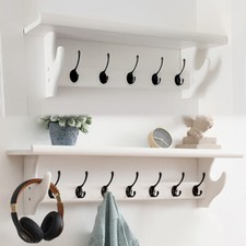 Coat Rack+Shelf Floating Wall Mounted Double Hooks Hanger Rack White 5/7 Hooks