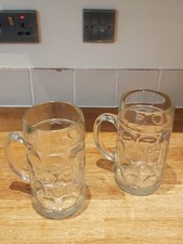 Large 1 Litre Glass Beer Steins Mugs Tankard Dimpled x2 Austrian Made Heavy