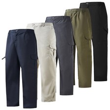 Mens Elasticated Cargo Combat Work Cotton lightweight Trousers Pants Bottoms New