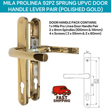 MILA PROLINEA 92PZ 240MM SPRUNG UPVC DOOR HANDLE LEVER PAIR (POLISHED GOLD)