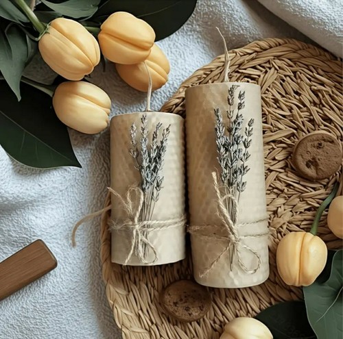 2pcs cylinder beeswax candle - 2pcs,