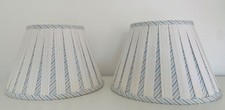 Laura Ashley Lamp Shades White Blue Striped Seersucker Pair  (Lampshades)