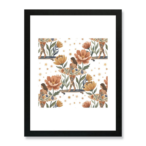 Boho floral surfer girl framed - floral,