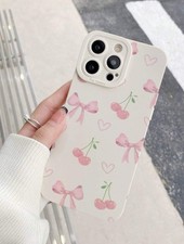 Cute Cherry & Bow iPhone Case - Soft Pink Aesthetic, Kawaii Phone Cover