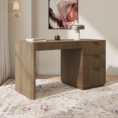 Dark oak ribbed office desk - oak,