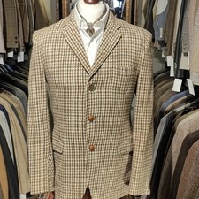 Vintage Mens 40R HARRIS TWEED Shepherds Check Suit Jacket Blazer Brown 1950s