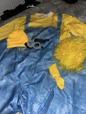 Minion Costume Adult Size M | Full Set – Overalls, Top, Hat, Goggles, Wig, Socks