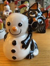 Lorna Bailey Ceramic Cat Hugging Snowman Figurine
