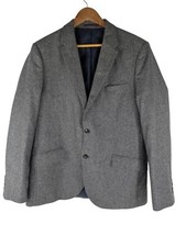 M&S Grey Suit Jacket Wool Rich Blazer Occasion Wear Italian Fabric Size 42"