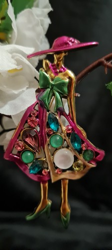 Elegant enamel lady brooch - elegant, pin