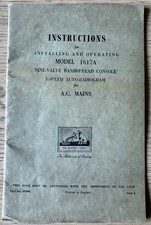INSTRUCTIONS FOR INSTALLING/OPERATING HMV MODEL 1617A 3-SPEED RADIOGRAM (1950s)