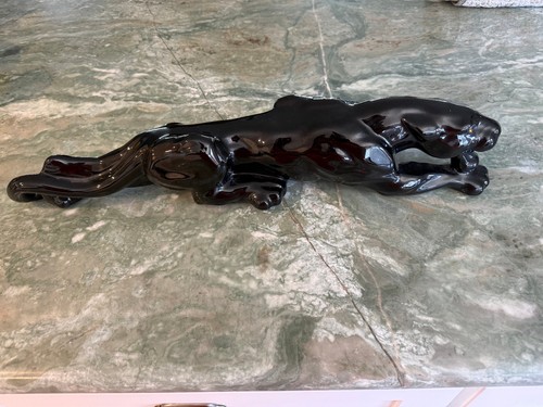 Black ceramic panther statue - black,