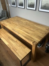Butchers Block Solid Oak Dining Table With Extendable Leafs & bench