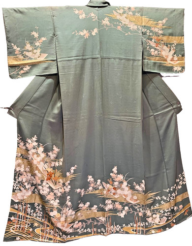 Silk houmongi kimono green - silk,