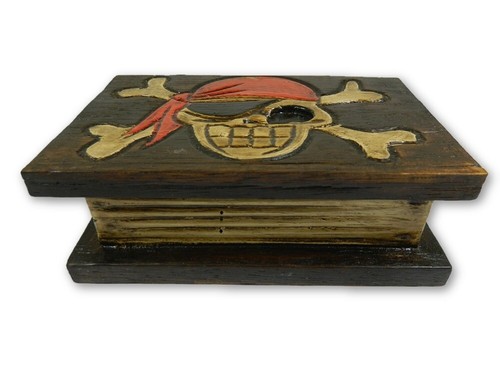 Wooden pirate trinket box book - box,