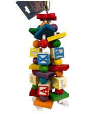 Parrot-Supplies Coloured Blocks Wooden Parrot Toy, Hanging Bird Toy African Grey