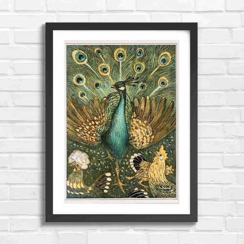 Peacock and roosters vintage - peacock,