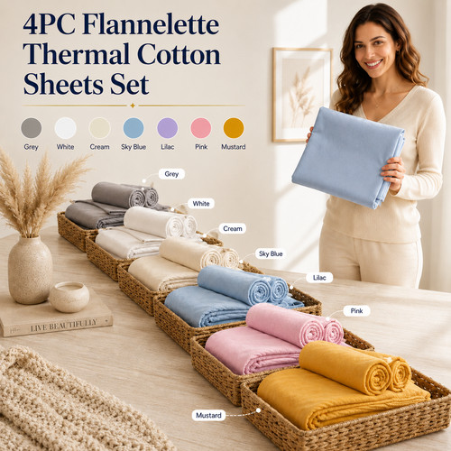 4pc brushed cotton sheets set - cotton,