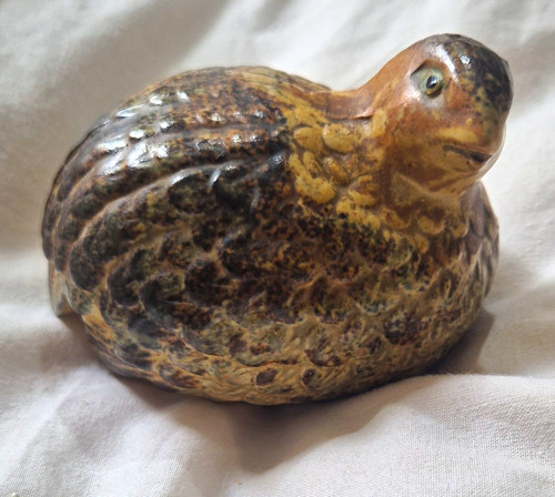 Ceramic quail figurine brown - quail,