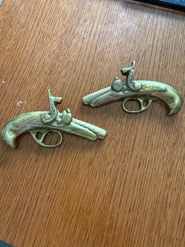 Pair brass pistols guns - brass,