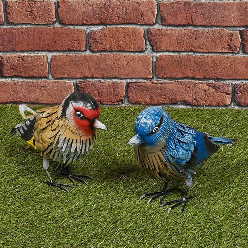 Small metal birds colourful - small,