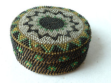 Bead work round lidded - work, box