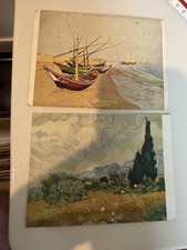 Vintage Van Gogh Postcards – Fishing Boats & Cypress Landscape – Early Prints
