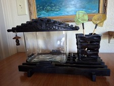 Vintage Antique Aquarium RARE Wooden Japanese Fishbowl Stand & Battery Case Bowl