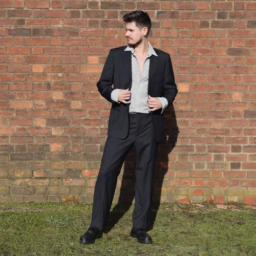 Black pinstripe vintage wool - pinstripe,