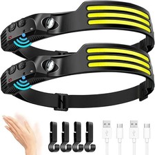 LEDHead Torch Rechargeable Waterproof COB Headlamp Motion Sensor Headlight 1x,2x