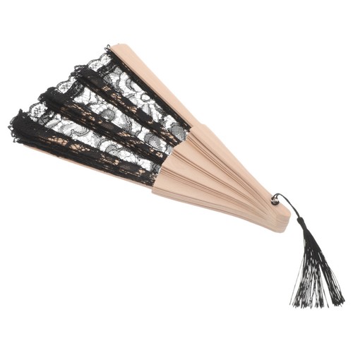 Black lace foldable hand fan - lace,