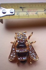 Honey Bee Costume  Brooch Diamanté Enamel Gold Tone Insect Bug Pin Broach