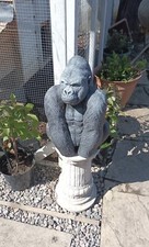 Silver Back Gorilla + Plinth - Garden Statue Ornament concrete UK SELLER