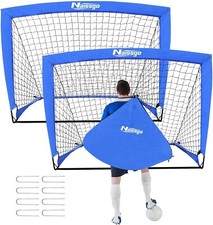 Foldable Football Goal Set - Pop Up Net with Target, Ground Pegs, Carry Bag