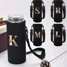 Gold Letters Water Bottle Sleeve Cup Sleeve Holder Carrier with Strap Travelling