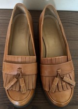Ladies Hotter Leather Fringe Loafers Hamlet Flat Shoes Tan Size 5.5 VGC