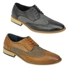 Mens Classic Gatsby Style Tweed Herringbone Formal Brogue Shoes Oxford Lace Ups