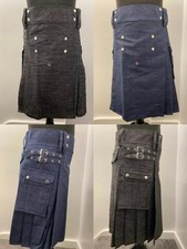 Men's Denim Utility Kilt, Blue
