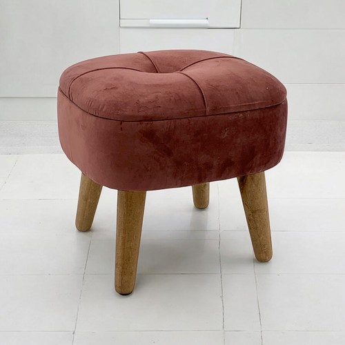 Pink velvet footstool wooden - footstool,