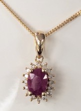 9ct Yellow Gold Ruby & Diamond Pendant With 18 Inch Necklace. RRP £300